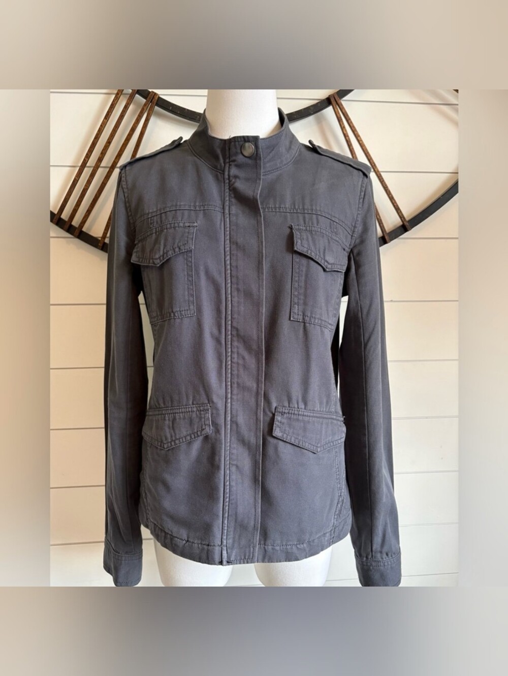 Hinge Dark Grey Military Style Utility Jacket 100% Cotton Canvas W Full Zip.